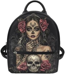 Freewander Witch Skull Backpack for Women Goth Backpack Purse Fashion Leather Small Backpacks for Teen Girls Mini Handbags Travel Shoulder Bags Adjustable College Daypack