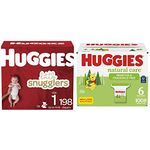 HUGGIES Diapers Size 1 - Little Snugglers Disposable Baby Diapers, 198ct, One Month Supply & Baby Wipes, Huggies Natural Care Sensitive, UNSCENTED, Hypoallergenic, 6 Refill Packs, 1008 Count