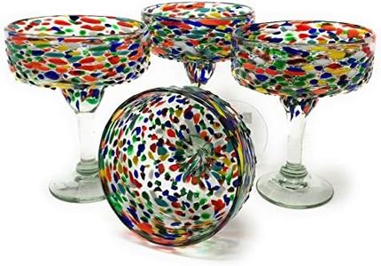 Dos Sueños Mexican Hand Blown Glass – Set of 4 Hand Blown Margarita Glasses Confetti Rock (16 oz) …