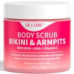 Bikini Area Exfoliator with 10% AHAs BHA & Vitamin C, Exfoliating & Moisturizing Body Scrub for Ingrown Hairs & Underarm Razor Bumps, Scrub for Soft Smooth Skin, Sensitive Skin Safe, Fresh Peach, 220 g