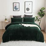 Omela Dark Green Velvet Duvet Cover King Size Hunter Green Crystal Flannel Winter Warm Bedding Set Heavyweight Microfiber Solid Color Reversible Comforter Cover with Zipper Ties Gifts for Women Men