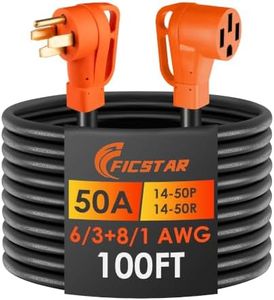 Ficstar 100FT 50 Amp RV Extension Cord Outdoor with Grip Handle, 125/250V, 12500W, 4 Prong, Heavy Duty 6/3+8/1 Gauge STW, NEMA 14-50P to 14-50R with LED Power Indicator & Polarity Lamp, UL&ETL Listed