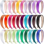 SIQUK 30 Pieces Satin Headbands 1 Inch Hard Headbands Non-slip Headband Colorful Headbands DIY Hair Headbands for Women and Girls