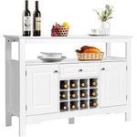 COSTWAY Sideboard with 12 Wine Rack, Freestanding Storage Cabinet with Drawer, 2 Doors, Shelf and 5 Legs, Kitchen Cupboard Buffet for Farmhouse, Dining Room, Living Room (White)