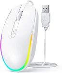 Seenda Wired Mouse, LED RGB Backlit Mouse with 1.5m USB Cable, 1600 DPI Silent Ergonomic Portable Computer Laptop Corded Mice for All USB Enabled Devices - White