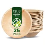 ECO Leaf 25 Disposable Palm Leaf Bowls | 5”(12cm) Round Compostable Dinner Bowls | Eco-Friendly, Biodegradable Heavy-Duty Bowl for Wedding, Party and Picnic | Microwave & Oven Safe, Pack of 25