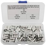 Zovfam 260 Pcs Non-Insulated Butt Connectors 22-18/16-14/12-10 AWG Gauge Uninsulated Electrical Wire Ferrules Cable Crimp Terminal Kit for Electrical Splice DIY