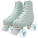 XUDREZ Women Roller Skates Girls Roller Derby Skates Adult Skates Shoes Mint Green Four-Wheel RollerSkates for Beginner Outdoor Indoor (Green and white white flash heel,42)