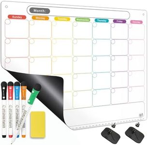 Mag-Fancy Dry Erase Calendar Kit- Magnetic Calendar for Refrigerator - Monthly Fridge Calendar Whiteboard with Extra-Thick Magnet Included 5 Marker & Eraser & Adhesive Hooks for Wall Hanging