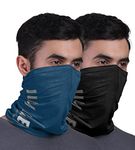 FREECULTR Unisex Bamboo Bandana, Anti Microbial Super Soft & Comfort Fit, Breathable Multipurpose Headband, Face Mask for Dust Protection and Sun - Printed Pack of 2-Black,Sapphire Blue