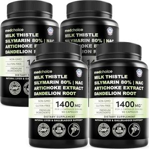 Milk Thistle Supplement w/ NAC, Artichoke & Dandelion – Liver Support Supplement & Gallbladder Supplements in One – Liver Detox – Milk Thistle & Liver Care Supplements – 90 Vegan Capsules, (Pack of 4)