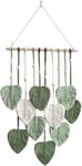 UXORSN Macrame Wall Hanging Green Leaf Tassel Tapestry Boho Chic Wall Decor Handmade Woven Cotton Rope Tapestry Aesthetic Bohemian Wall Art for Bedroom Living Room Office Apartment Ornament