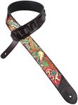 Walker And Williams KB-33 Carob Brown Premium 2" Wide Premium Grain Leather Guitar Strap With Hand Tooled Phoenix For Acoustic, Electric, And Bass Guitars