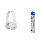 JVC Foldable Lightweight Powerful Bass Over-Ear Headphones - White & Amazon Basics AAA Industrial Alkaline Batteries (Pack of 40)