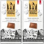 Milkboy Swiss Milk Chocolates - Alpine Milk Chocolate Bars with Crunchy Caramel Sea Salt - Gluten-Free Non-GMO All Natural - Made in Switzerland - 3.5 oz, 2 Pack