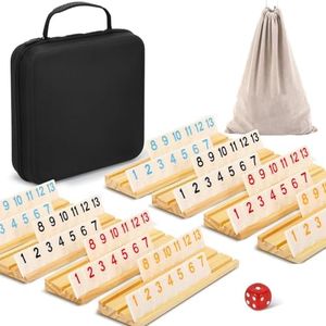 Soopotay 8 Players Rummy Game Set, 214 Melamine Tiles, 8 Wooden Racks, Drawstring Bag, Premium Portable Case, Tile Board Games for Adults, Travel, Birthday Gifts for Men Women Dad Mom
