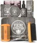 Viking Revolution Ultimate Beard Care Kit - Grooming Set Includes Boar Brush, Wood Comb, Beard Balm, Oil, Scissors and Metal Box
