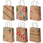 THE TWIDDLERS - 24 Christmas Kraft Gift Bags with Tags in Assorted Xmas Designs, Christmas Bags for Gifts, Presents, Party Bags - Eco-Friendly Xmas Paper Bag Goody Box with Xmas Tags - 18cm x 22cm