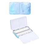 PATIKIL Empty Watercolor Palette, Metal Watercolor Tin with 14pcs Half Pans Paint Case with Lid Paint Box for Travel Gouache Oil Painting Style 2, Blue