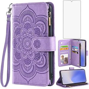 Asuwish Phone Case for Samsung Galaxy Note 20 Glaxay Note20 5G Wallet Cover with Tempered Glass Screen Protector and Flip Credit Card Holder Stand Cell Gaxaly Notes 20s Twenty Not S20 Women Men Purple