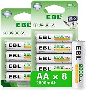 EBL Rechargeable AA Batteries 1.2V 2800mAh Precharged Ni-MH AA Battery New Retail Package, Pack of 8