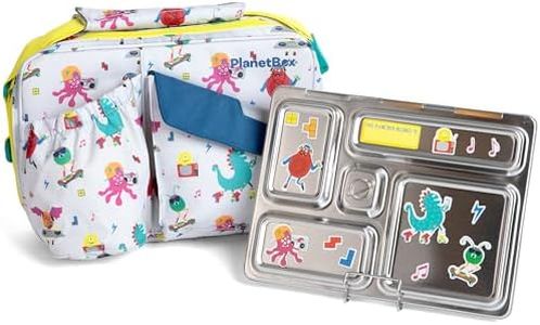 PlanetBox Rover Stainless Steel Bento Box Style Lunch Box Kit for Youth with 5 Compartments – Monster Beats Edition includes Insulated Lunch Bag, Leakproof Food Containers & Matching Magnets