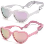 Baby Sunglasses, 2 Pieces Heart Shaped Toddler Sunglasses Polarized with Strap for 0-24 Months, Infant Sunglasses Soft Frame Safe