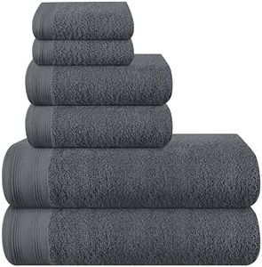 MALLONI HOME Ultra Soft 6 Pack Cotton Towel Set, Contains 2 Bath Towels 28x55 inch, 2 Hand Towels 16x24 inch & 2 Wash Coths 12x12 inch, Ideal Everyday use, Compact & Lightweight - Charcoal Grey