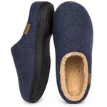 VeraCosy Men's Fuzzy Slip-on Slippers Warm Comfy Memory Foam Non-slip Indoor House Shoes Navy, 8-9 UK