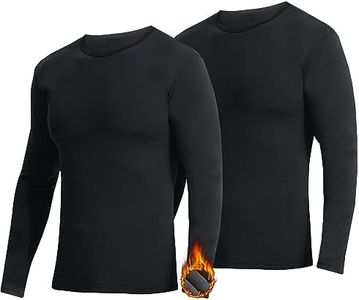 YUSHOW 2 Pack Thermal Underwear Top for Men Thermals Long Sleeve Base Layer Shirt with Fleece Lined Winter Warm Underwear Tops Crew Neck Compression Top for Cold Weather, Black, 4XL