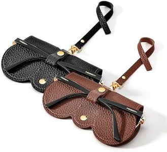 FEISEDY 2Pack Soft Leather Sunglass Bag, Holder Eyeglasses Case, Portable Glasses Pouch With Button Clip Wrist Strap B0049