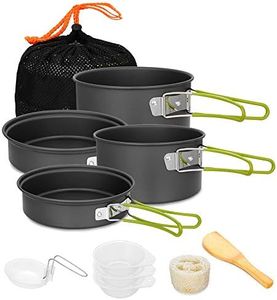 Gutsdoor Camping Cookware Set 4 Person Camping Gear Campfire Utensils Non-Stick Cooking Equipment Lightweight Stackable Pot Pan Bowls with Storage Bag for Outdoor Hiking (10 Piece/Set)