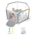 I BUY IT Baby Playpen by 6 Sides with Breathable Mesh, Indoor Outdoor Play Yard for Babies and Toddlers, Baby Fence Kids Activity Center - Light Grey