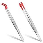 LotCow 2 Pcs Rubber Tipped Tweezers with Clear Box,PVC Silicone Flat and Bent Tips Tweezers for Lab Industrial Jewelry Hobby Craft Tweezer Tools