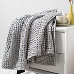 Carriediosa 100% Cotton Waffle Weave Blanket 400GSM Breathable Thermal Blanket for Bed Couch Sofa Soft and Cozy Throws for All Season Home Decor, 50"X 60" Throw Size Light Grey