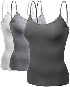 Emmalise Women's Camisole Built in Bra Wireless Fabric Support Short Cami (3Pk White, Charcoal, H Gray, Large)