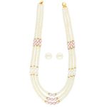 Sri Jagdamba Pearls Triple Line Gold Plated AAA Quality Fresh Water White Pearl Necklace Set for Women