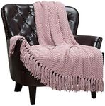 Chanasya Textured Knitted Super Soft Throw Blanket with Tassels Plush Lightweight Fluffy Woven Blanket for Bed Sofa Couch Cover Living Bed Room Acrylic Rose Pink Throw Blanket (50x65 Inches) Mauve