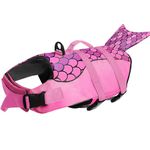 Voarge Dog Life Vest, Swimming Float Jacket Adjustable, Dog Life Jacket for Small, Medium, Large Dogs with Rescue Handle Flotation Vest (Pink mermaid, M)