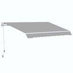 Outsunny 4x2.5m Retractable Manual Awning Window Door Sun Shade Canopy with Fittings and Crank Handle Light Grey