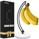 Signice Banana Holder Stand - Newest Patented Modern Banana Tree Hanger with Wood Base Stainless Steel Banana Rack for Home Kitchen Use,Doesn't Tip Over (White)