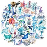 GEEHUA 50Pcs Ocean Animals Stickers, Waterproof Adhesive Fish Decals Undersea Marine Life Stickers Ocean Stickers for Kids for Birthday Party Scrapbook Skateboard Phone Laptop