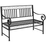 Outsunny 44" Garden Bench, Metal Park Bench, Outdoor Loveseat with Decorative Backrest, Curved Arms and Grid Seat for Patio, Backyard, Lawn, Black