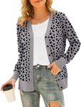 VIISHOW Women Long Sleeve Button Down V Neck Lightweight Basic Knit Sweater Cardigan, Leopard Grey, XX-Large