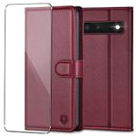 Kuafcase for Google Pixel 6 Case with 1 Screen Protector, Wallet Leather Flip Case with 4 Card Slots Magnetic Closure Kickstand Shockproof Phone Case for Google Pixel 6 - Wine Red