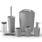 6 Piece Bathroom Accessories Set,Luxury Bath Sets Lotion Dispenser,Toothbrush Holder, Bathroom Tumblers, Soap Dish, Trash Can, Toilet Brush Set with Trash Bag (Grey)