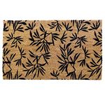 Onlymat Flower Print Coir Doormat with Non-Slip PVC Backing for Outdoor and Indoors - Durable, Large and Thick - Floral Print, Black Colored Rug (90x60cm)