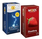 MOODS Condoms For Men Extra Time Long Time Combo Pack Electrify+Strawberry (2pack in 24condoms)