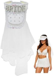 Nicky Bigs Novelties Bling Bride to Be Hat with Detachable Veil Bachelorette Sun Visor Sequin Beach Wedding Party Cream White