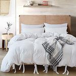 annadaif White Duvet Cover Queen Size, 3 Pieces Soft Washed Microfiber Duvet Cover Set, Comforter Cover with Bowknot Bow Tie (1 Duvet Cover 90x90 Inch, 2 Pillowcases) Easy Care Bedding Set